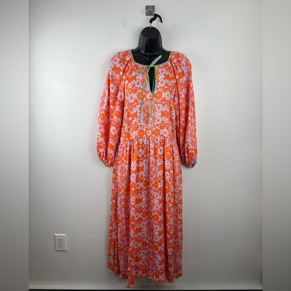 Lingua‎ Franca Women Linen Blend Banquet Floral Drop Waist Dress Size XS